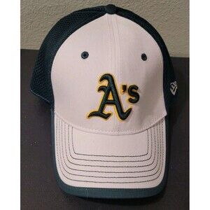 Oakland Athletics MLB White Green New Era 39Thirty Stretch Fitted Hat Mens S/M